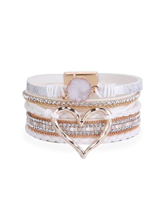 Jewelry - Elegant White and Gold Heart Layered Bracelet OS